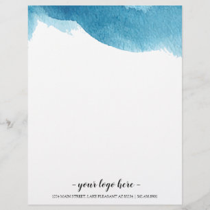 Blue Water Color Ombre Business Letterhead Briefbogen
