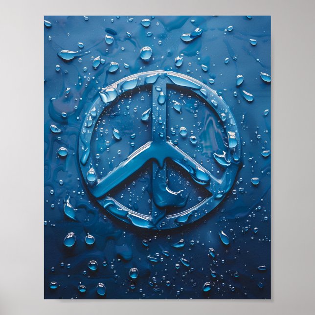 Blue Water Droplet Peace Symbol Poster (Vorne)