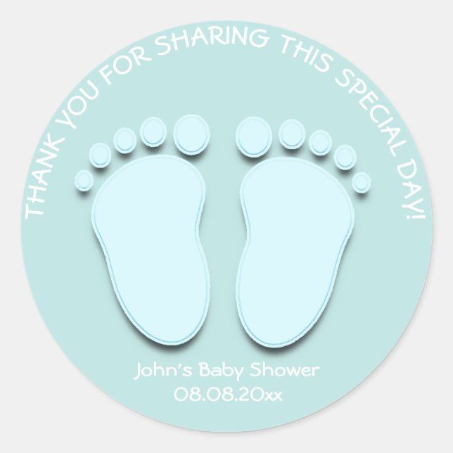 Blue Water Feet Baby Dusche Gefallen Geschenk Dank Runder Aufkleber (Vorderseite)