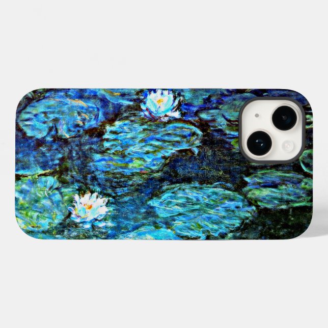 Blue Water-Lilies, Kunstmalerei, Case-Mate iPhone 14 Hülle (Rückseite (Horizontal))