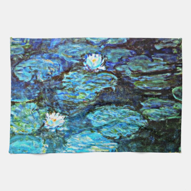 Blue Water-Lilies, Kunstmalerei von Monet Geschirrtuch (Horizontal)