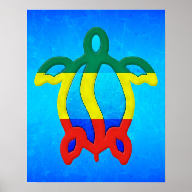 Blue Water Rasta Honu Poster (Vorne)