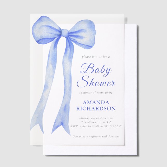 Blue Watercolor a Bow Boy Baby Dusche (Versetzt)