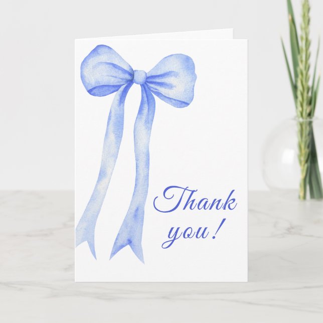 Blue Watercolor a Bow Boy Baby Dusche Dankeskarte (Vorderseite)