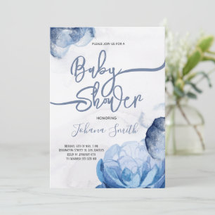 Blue Watercolor Abstrakt Baby Dusche Einladung