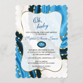 Blue Watercolor Agate Pearls Baby Dusche Einladung