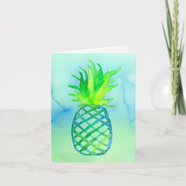 Blue Watercolor Ananas Vielen Dank Dankeskarte (Vorderseite)