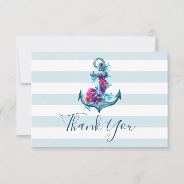 Blue Watercolor Anchor Hochzeit Danke Karte (Vorderseite)