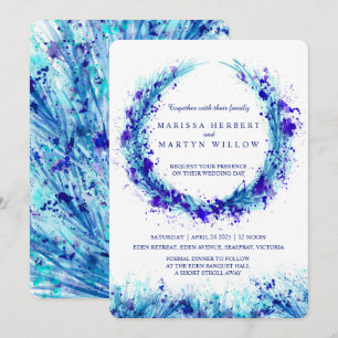 Blue watercolor art splat invitations de mariage