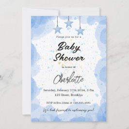 Blue Watercolor Baby Dusche Einladung