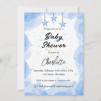 Blue Watercolor Baby Dusche Einladung