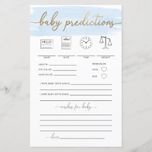 Blue Watercolor Baby Predictions Game