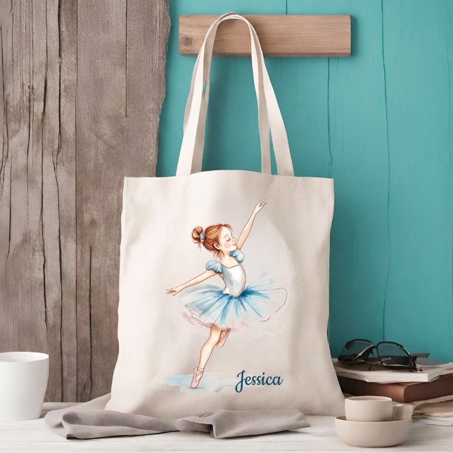 Blue Watercolor Ballerina Dancer Natural Tragetasche (Von Creator hochgeladen)