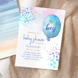 Blue Watercolor Balloon Baby Boy Dusche Einladung