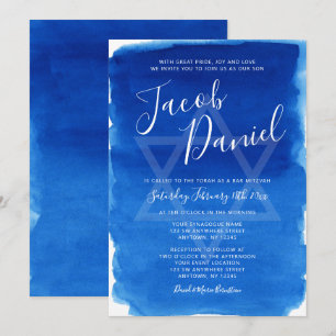 Blue Watercolor Bar Mitzvah Einladung
