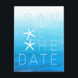 Blue Watercolor Beach Hochzeit Save the Date Ankündigungspostkarte<br><div class="desc">Passen Sie Ihre gewollt Art an.</div>