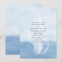 Blue Watercolor Beach Seashell Wedding