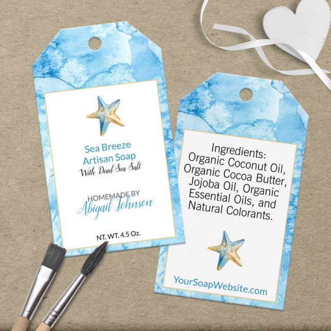 🌊 Blue Watercolor Beach Theme Soap Starfish Geschenkanhänger (🌊 Blue Watercolor Beach Theme Soap Starfish Gift Tags
)