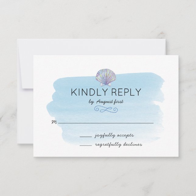 Blue Watercolor Beach Wedding Carte RSVP (Devant)