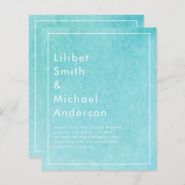 BLUE Watercolor Beach Wedding mit BLIZZARD (Vorne/Hinten)