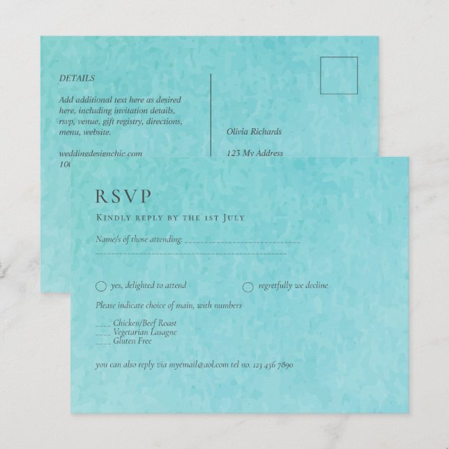 BLUE Watercolor Beach Wedding mit BLIZZARD Postkarte (Vorne/Hinten)