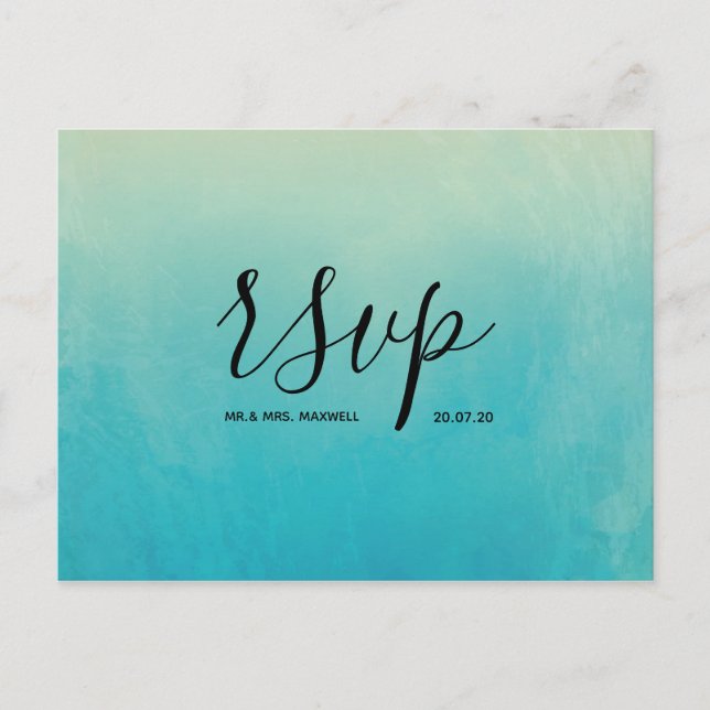 Blue Watercolor Beach Wedding UAwg Einladungspostkarte (Vorderseite)