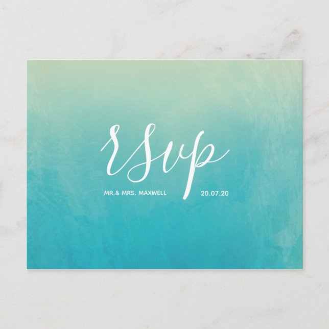 Blue Watercolor Beach Wedding UAwg Einladungspostkarte (Vorderseite)