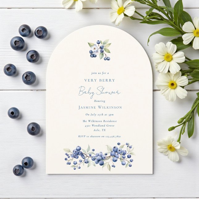 Blue Watercolor Berry Baby Shower Arch Einladung (Von Creator hochgeladen)