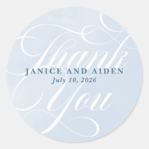 Blue Watercolor Bezaubernde Cloudscape Hochzeit Runder Aufkleber