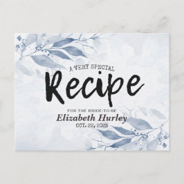 Blue Watercolor Blätter Modernes Brautparty Rezept Einladungspostkarte