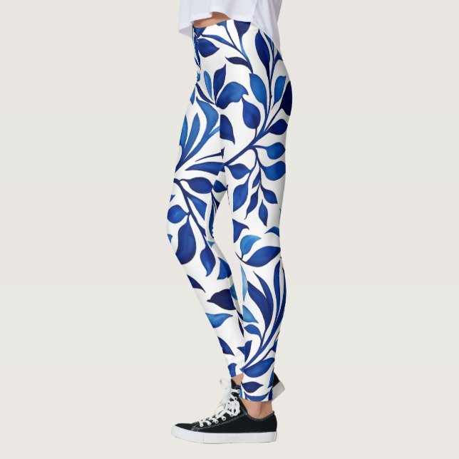 Blue Watercolor Blätter Yoga Pants Leggings Womens (Links)
