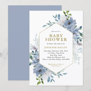 Blue Watercolor Blume Bouquet Baby Dusche Einladung