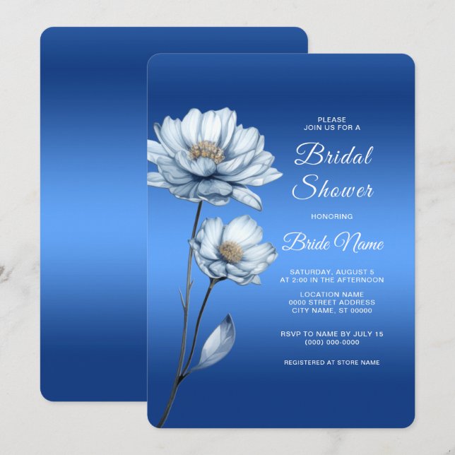 Blue Watercolor Blume Bridal Dusche Einladung (Vorne/Hinten)
