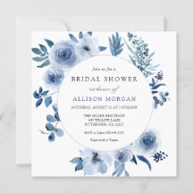 Blue Watercolor Blume Bridal Dusche Einladung