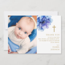 Blue Watercolor Blume Foto Taufe Christening