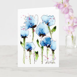 Blue Watercolor Blume Grußkarte Karte