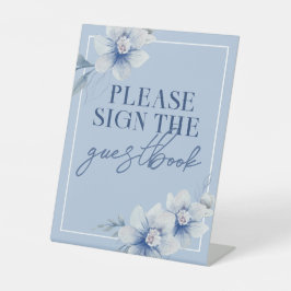 Blue Watercolor Blume Guestbook Sockelschild
