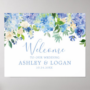Blue Watercolor Blume Hochzeitsplakat Poster