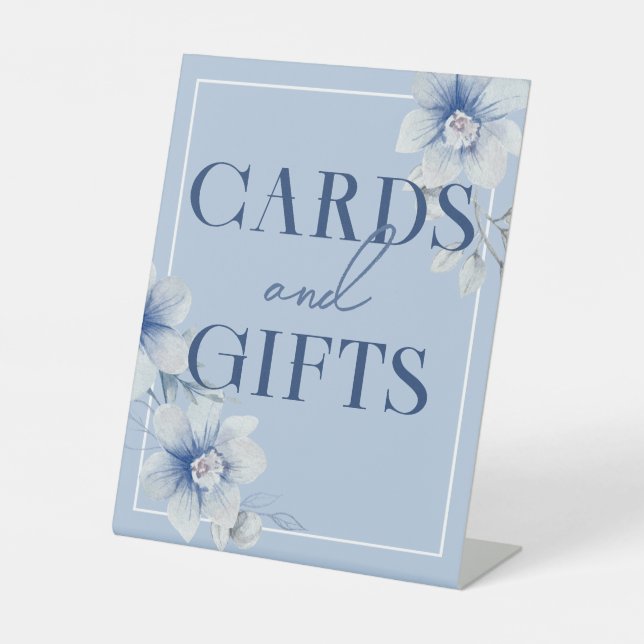 Blue Watercolor Blume Karten und Geschenke Sockelschild (Vorderseite)