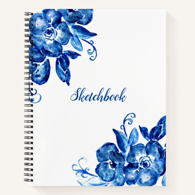 Blue Watercolor-Blume Notizbuch (Vorderseite)