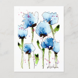 Blue Watercolor Blume Postcard Postkarte
