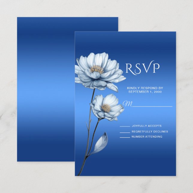 Blue Watercolor-Blume RSVP-Karte RSVP Karte (Vorne/Hinten)