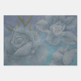 Blue Watercolor Blume Textile Design Geschenkpapier Set