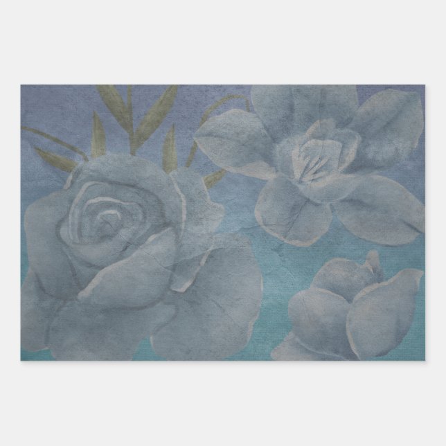 Blue Watercolor Blume Textile Design Geschenkpapier Set (Vorderseite)
