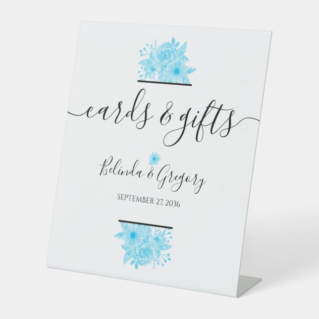 Blue Watercolor Blumenkarten & Geschenke Sockelschild (Vorderseite)