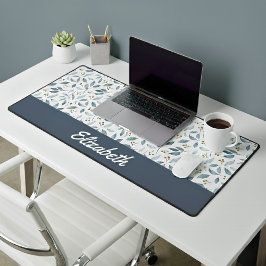 Blue Watercolor Botanical Pattern Custom Name Schreibtischunterlage