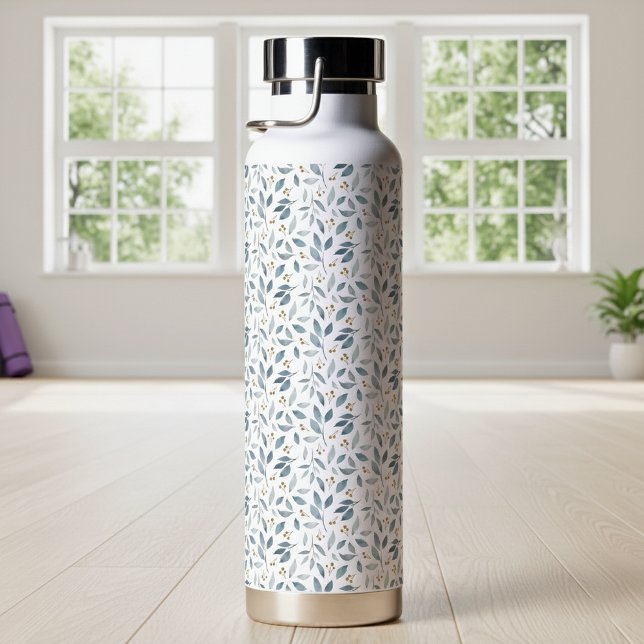 Blue Watercolor Botanical Pattern  Trinkflasche (Von Creator hochgeladen)