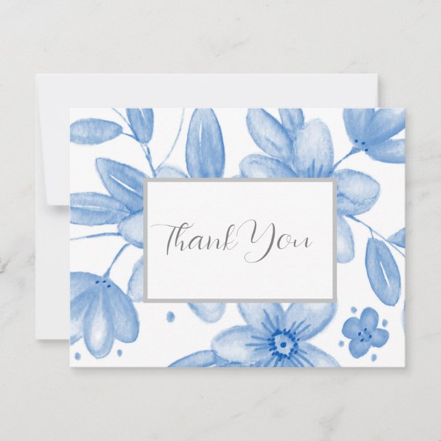 Blue Watercolor Bouquet Dankeskarte (Vorderseite)
