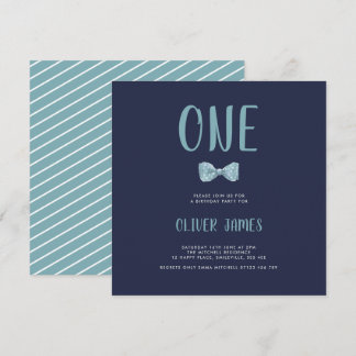 Blue Watercolor Bow Krawatte Erster Geburtstag Einladung
