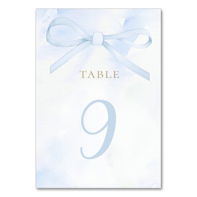  blue watercolor bow table number tischnummer (Vorderseite)
